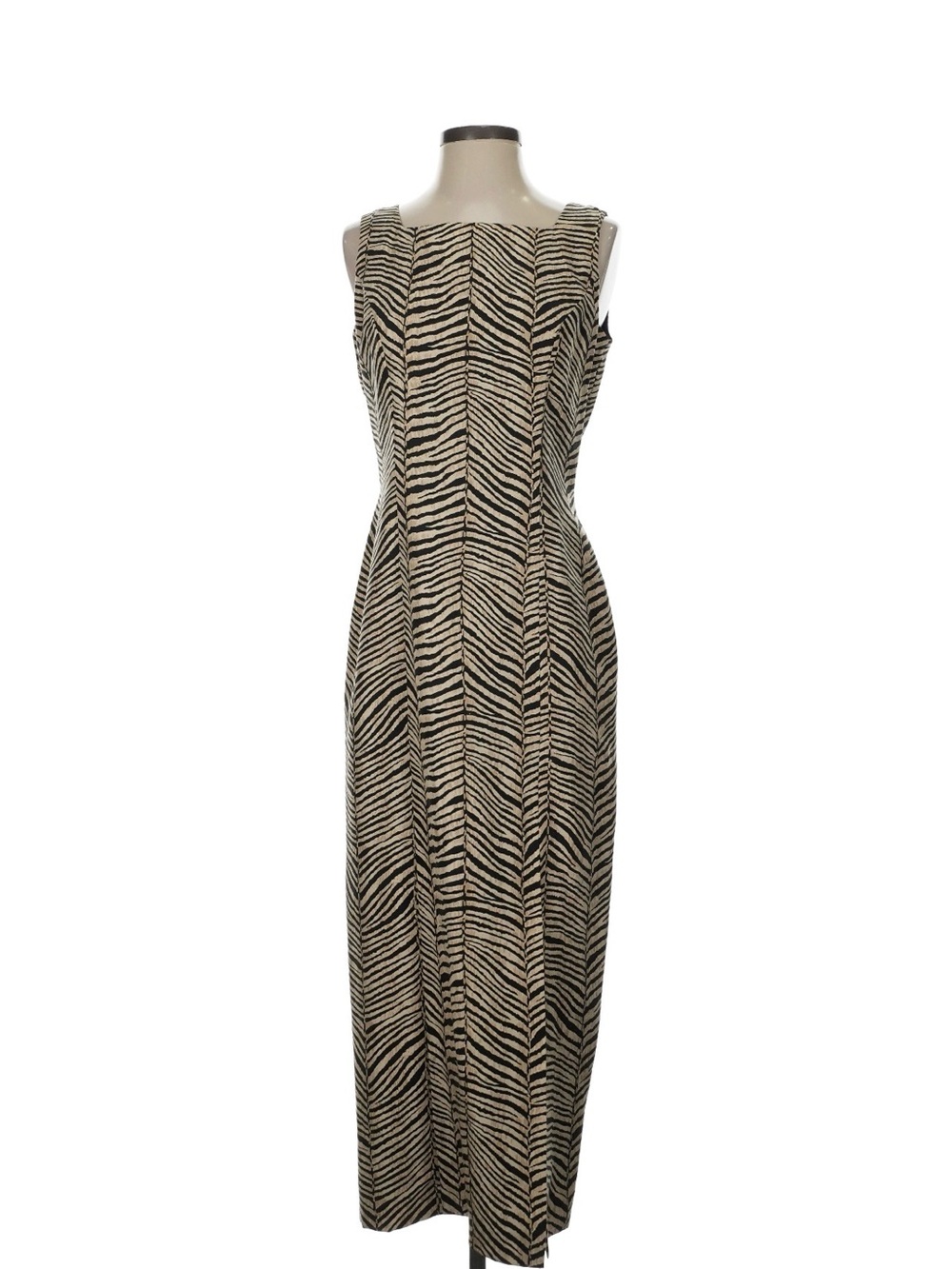 Sleeveless Zebra-Print Maxi Dress in Black & Cream
